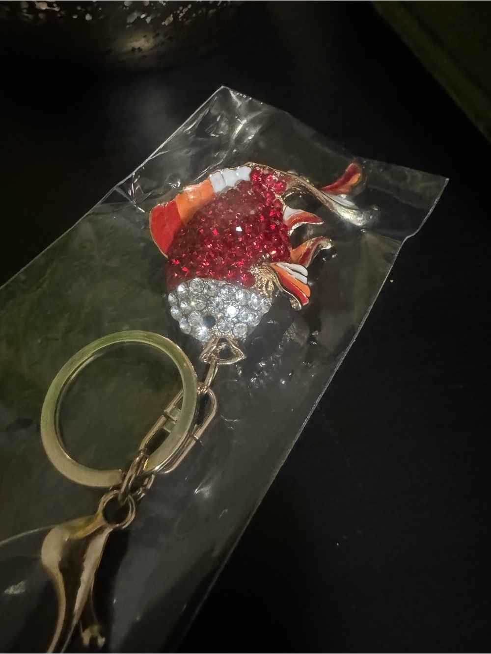 Rhinestone Fish Keychain - Red and Orange